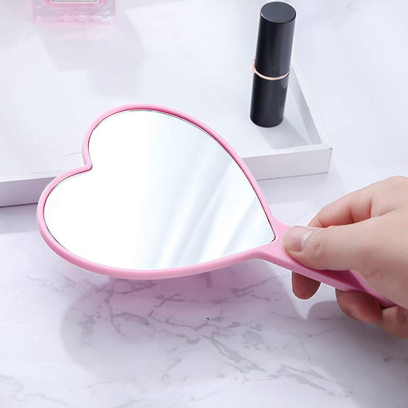 TBWHL Heart-Shaped Travel Handheld Mirror Portable Personal Cosmetic Hand Mirror with Handle, Cute Hand held Mirror for Shaving Single-Sided Portable Travel Vanity Mirror for Men & Women Pink - Image 4